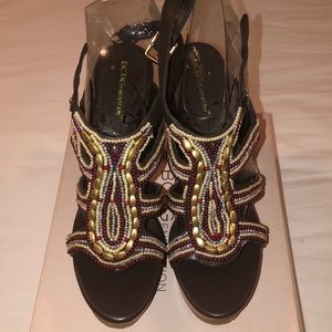 BCBG Generation Brown Studded Heel Sandals.